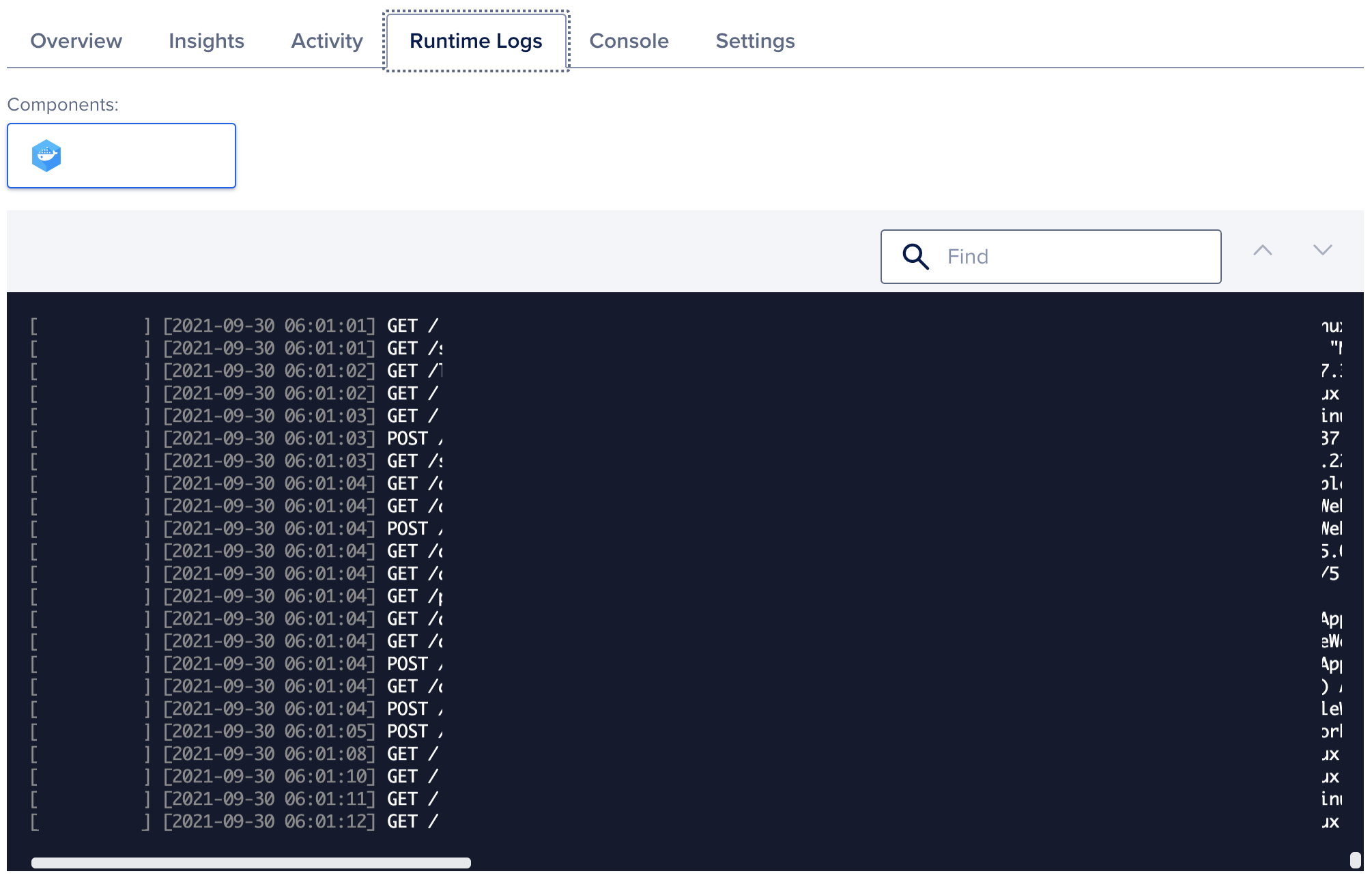 Runtime logs screenshot
