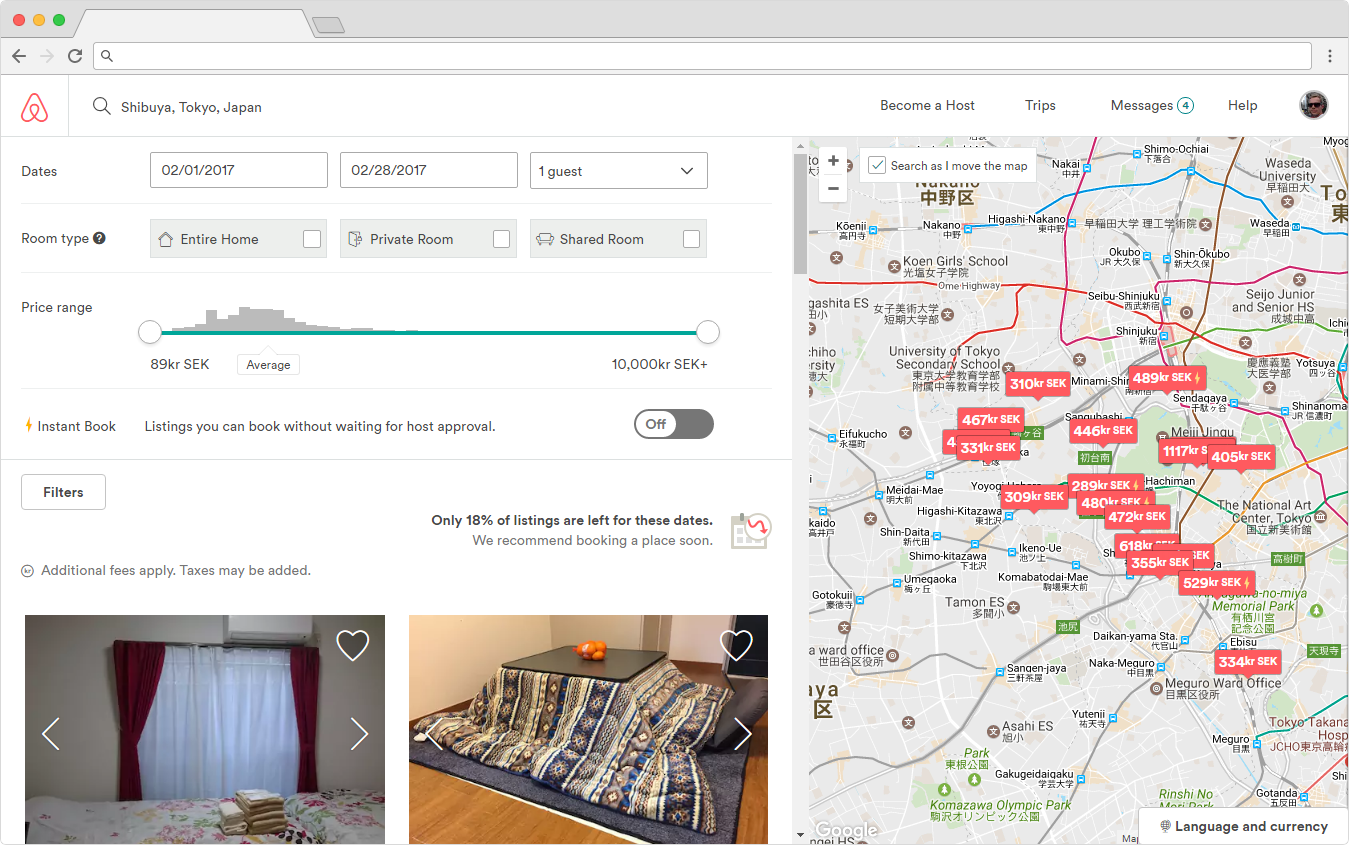 Airbnb interface
